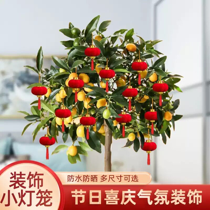 2027小灯笼新年挂饰树上挂件盆景盆栽植绒乔迁福字塑料