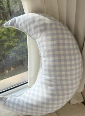 可爱全棉水洗棉月亮小抱枕午睡安抚小靠枕儿童卧室少女心花边装饰