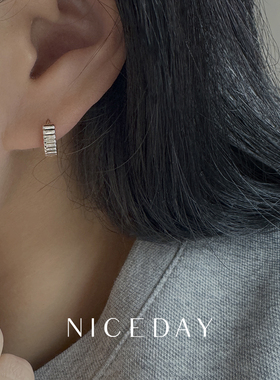 Niceday耳饰S925纯银镀14K金罗缎纹耳圈小巧欧美百搭高级感耳扣