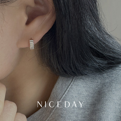 Niceday耳饰S925纯银镀14K金罗缎纹耳圈小巧欧美百搭高级感耳扣