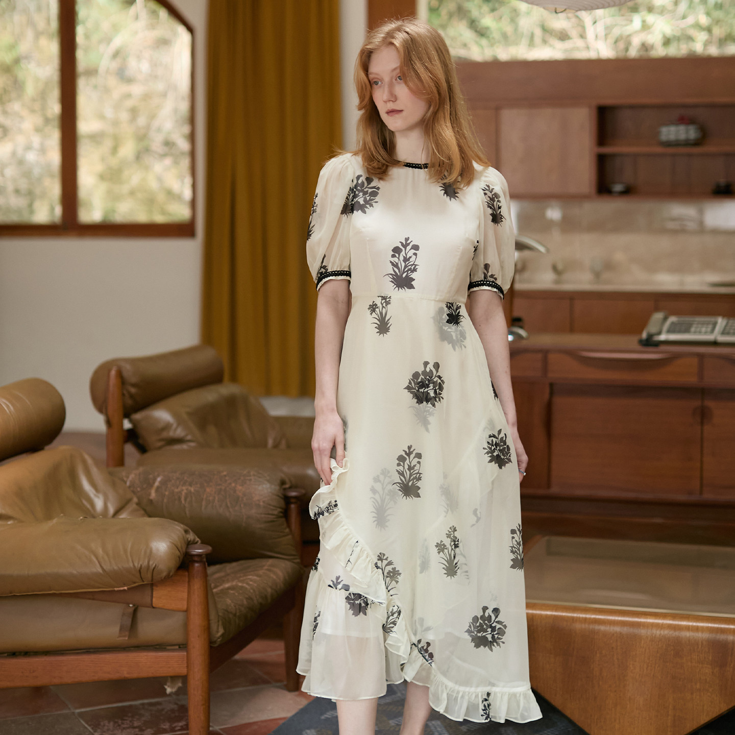 XUNRUO熏若 设计师品牌 法式花卉印花浪漫连衣裙 独立原创设计