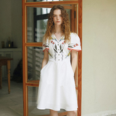 XUNRUO熏若设计师品牌度假裙25夏新假日花园植物系印花法式 连衣裙