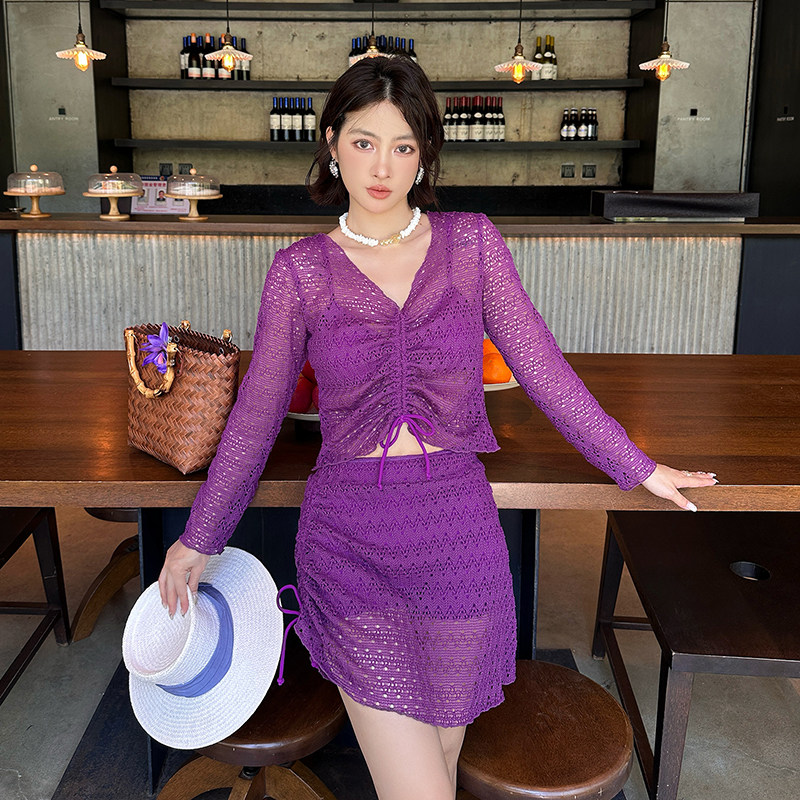 泳衣女微胖女孩分体四件套罩衫性感比基尼大码胖mm遮肉泡温泉泳装