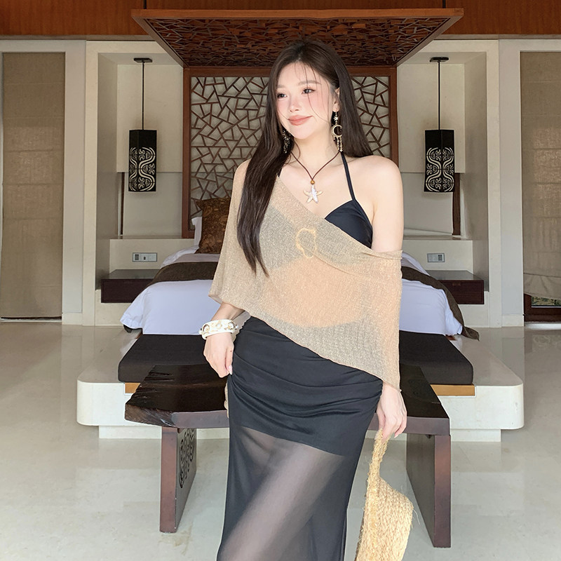 泳衣女长袖分体裙式比基尼四件套拍照海边温泉度假大码微胖mm遮肉