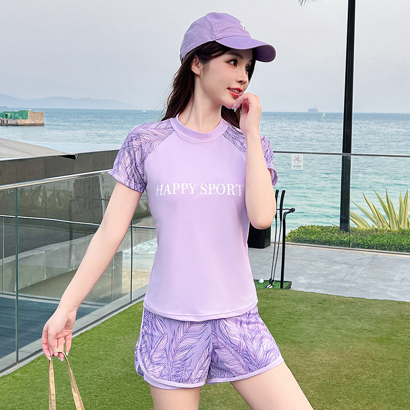 大码泳衣女款分体式两件保守泡温泉遮肉显瘦微胖女孩初中生女大童