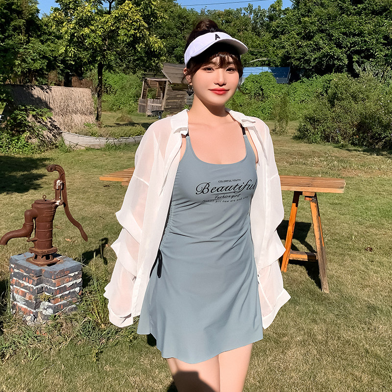 2023新款泳衣女大码微胖mm遮肚保守罩衣连体网红学生三件套泡温泉