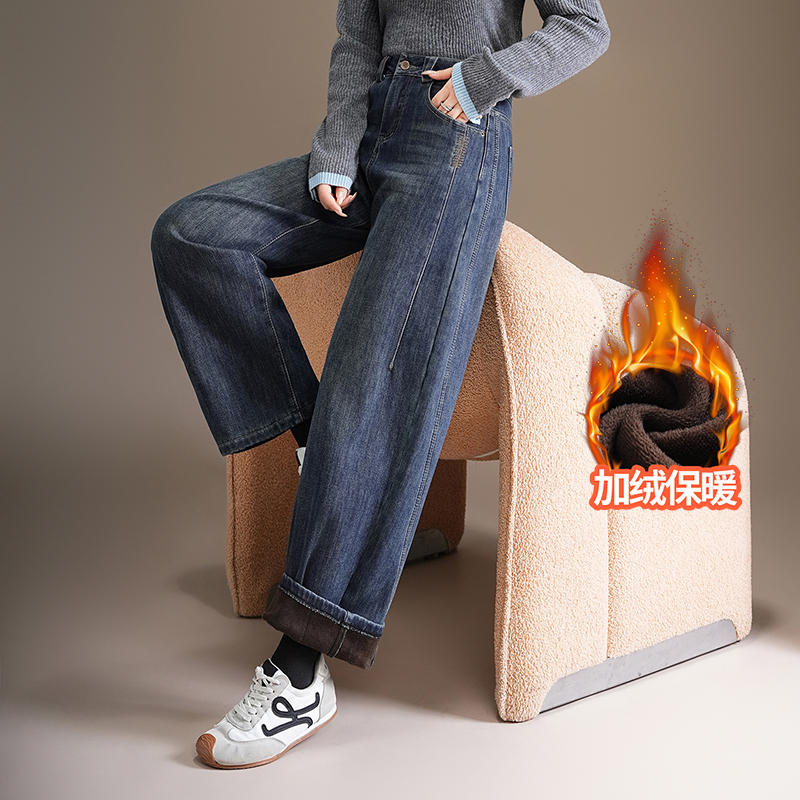 加绒保暖牛仔裤弯刀裤百搭女裤