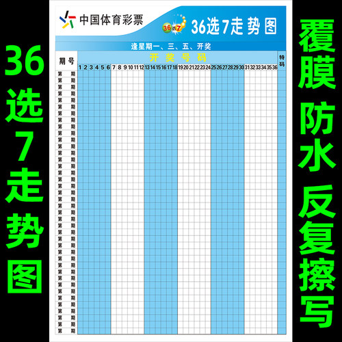 36选7走势图海报中国体育彩票用品墙贴大乐透开奖号码挂图可擦写