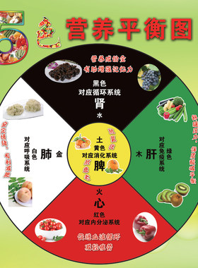 五色食物营养平衡长寿食谱养生保健中医五行挂图食物健康海报