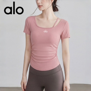 AIo瑜伽服女夏季运动短袖普拉提绝美训练套装修身跑步t恤健身上衣