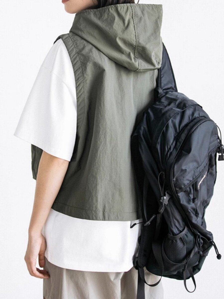 JAPANESE DARK STYLE CITYBOY OVERALLS RETRO TACTICAL SHOULDERS MENS FUNCTIONAL STYLE MULTI-POCKET HOODED FASHION VEST