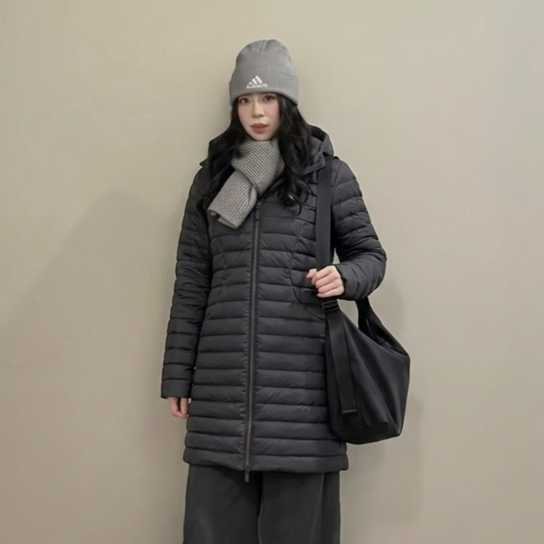 LULU修身长款鹅绒羽绒服女拉链连帽防风立领轻薄保暖高级感秋冬季
