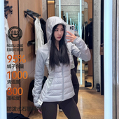 lulu运动羽绒服95绒拼接收腰轻薄修身 连帽保暖女晨跑步健身外套