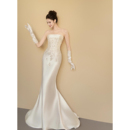 法式 复古抹胸轻婚纱缎面礼服高级感结婚主纱在逃公主鱼尾重工礼服