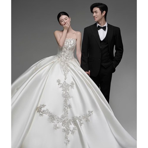 法式公主风抹胸婚纱新娘拖尾裙