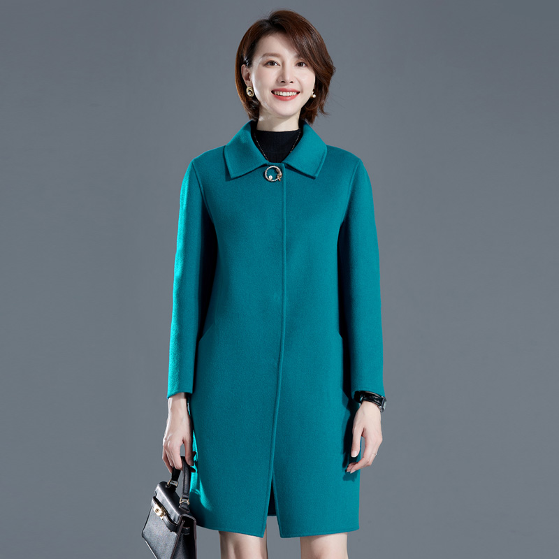 中年高端羊绒大衣女中长款双面呢2025新款秋冬妈妈宽松羊毛呢外套