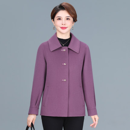 时尚妈妈装双面羊绒大衣女小个子短款羊毛呢子新款中老年秋冬外套