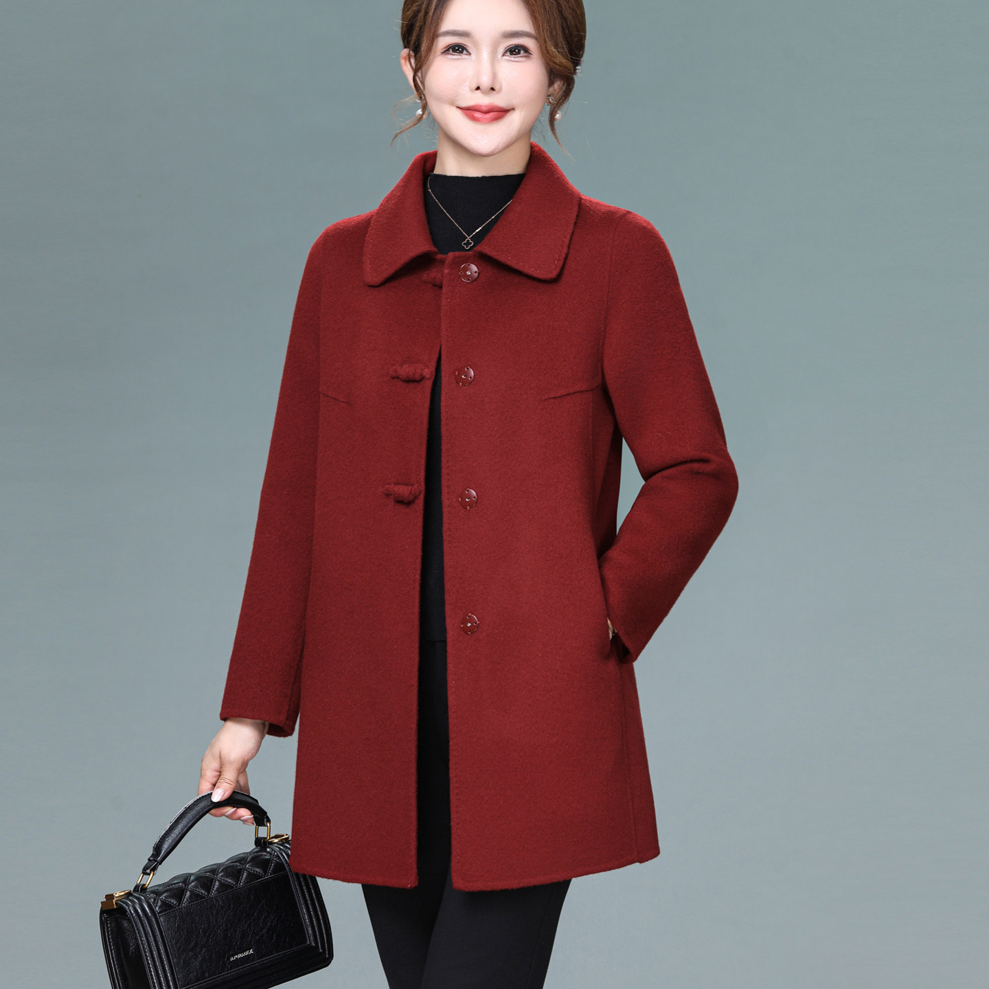 中年洋气妈妈双面羊绒大衣女中长款小个子秋冬新款高端羊毛呢外套