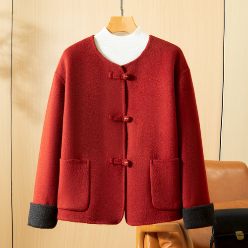 小香风双面羊绒大衣毛呢国风外套