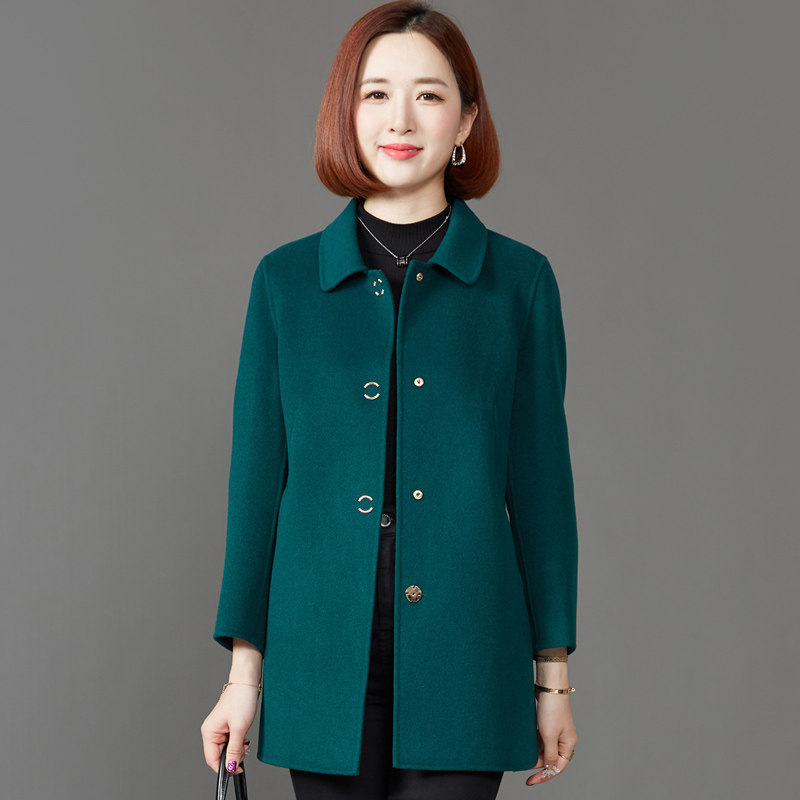 2021新款妈妈双面羊绒大衣女高端气质中老年秋冬短款羊毛呢子外套