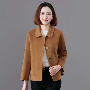 秋冬新款中年妈妈双面羊绒大衣女短款大码洋气小个子羊毛呢子外套