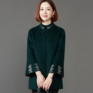 羊毛呢子外套 洋气宽松大码 中老年秋冬新款 双面羊绒大衣女妈妈短款