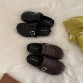 女春休闲外穿一脚蹬懒人包头拖穆勒鞋 MUMIXI 英伦复古流苏半拖鞋