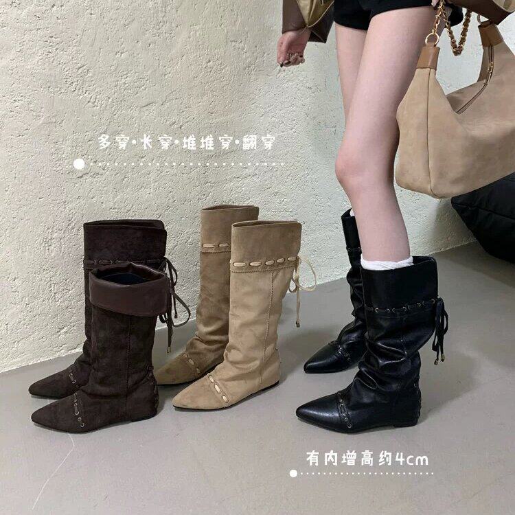 可折叠高筒长靴宽筒皱褶堆堆靴子