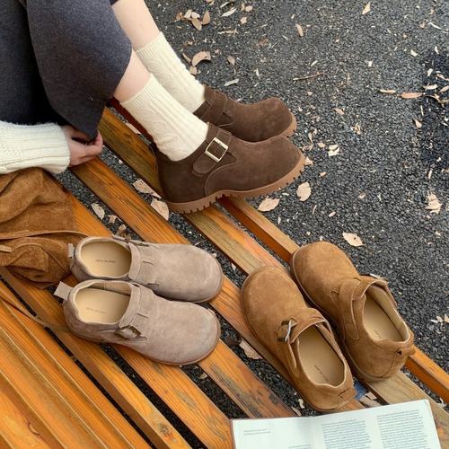 BEILIXUAN 韩版复古圆头勃肯鞋女2025秋冬新款内增高玛丽珍鞋单鞋