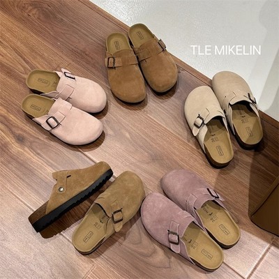 复古真皮包头厚底一脚蹬勃肯鞋