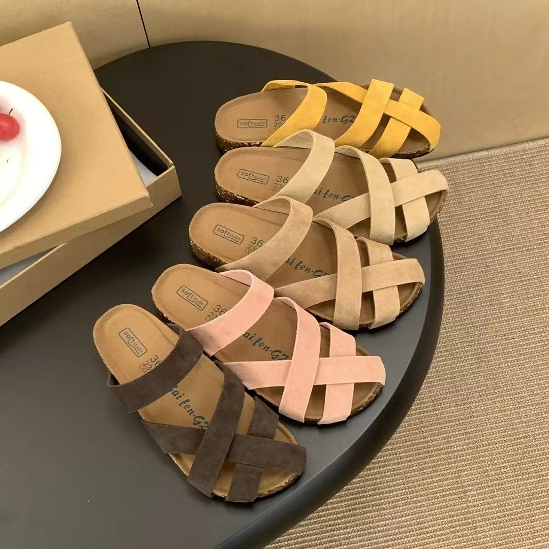 半拖鞋女夏软木厚底舒适勃肯鞋