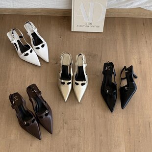 DASU名媛风尖头镂空细跟后绊带单鞋 女春夏百搭猫跟显瘦包头凉鞋