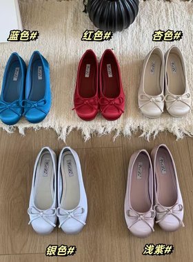 Ve&La红色浅口单鞋女春法式复古温柔仙女风圆头芭蕾舞平底豆豆鞋