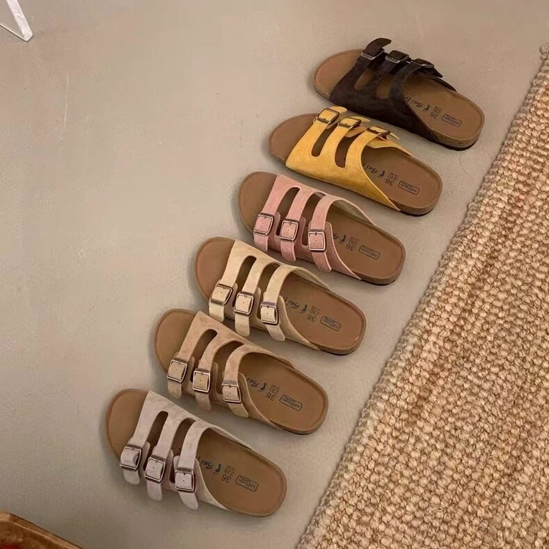 半拖鞋女夏软木厚底舒适勃肯鞋