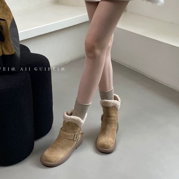 AII GUIFEI韩版绝美厚底加绒雪地靴女2025秋冬新款时尚短筒瘦瘦靴