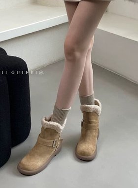 AII GUIFEI韩版绝美厚底加绒雪地靴女2025秋冬新款时尚短筒瘦瘦靴