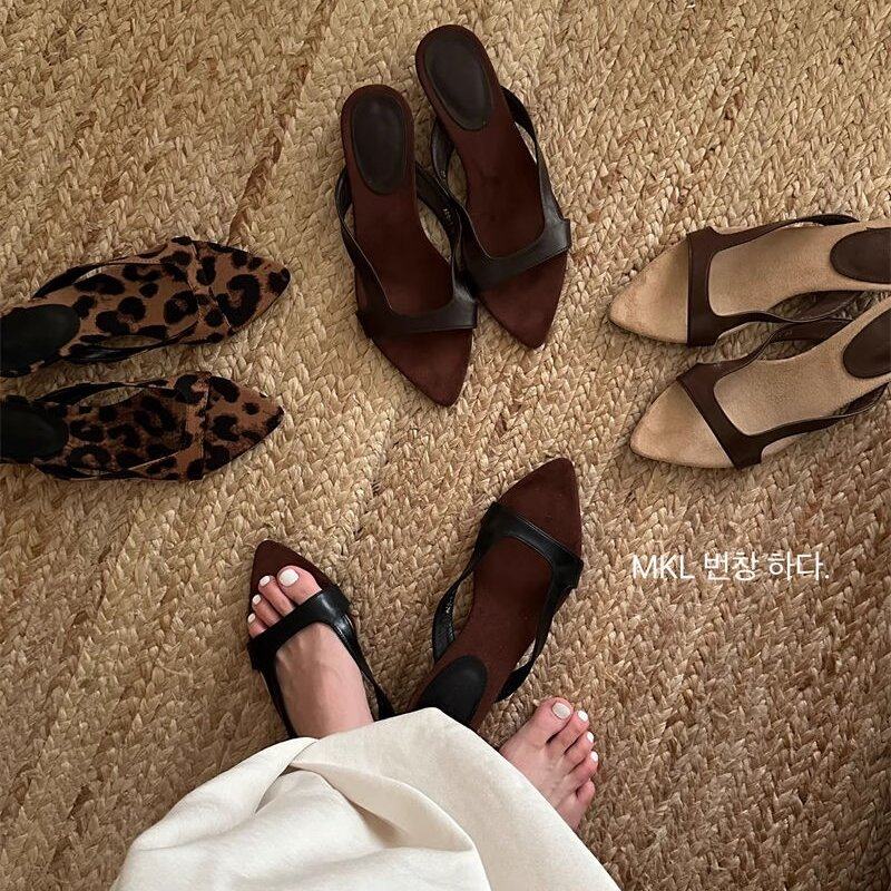 MIKELIN 夏季慵懒随性露趾一字拖鞋女外穿低跟复古尖头法式小凉拖,女鞋,一字拖,淘宝优惠券,粉丝福利购,淘宝优惠卷