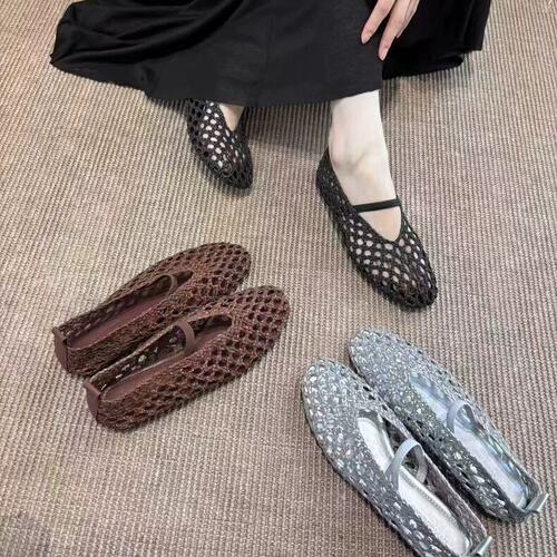 重手工编织镂空平底单鞋