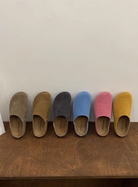 KAMIYA韩版磨砂真皮软木厚底勃肯鞋复古休闲百搭懒人包头半拖鞋女