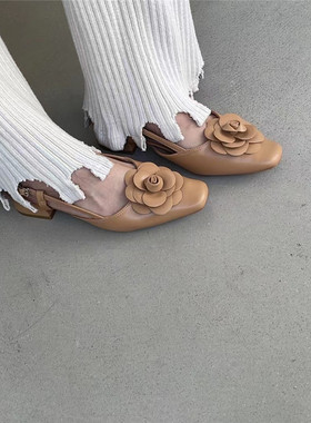 CHIC 2022 new arriv ：定染du家颜色两色茶花方跟凉鞋