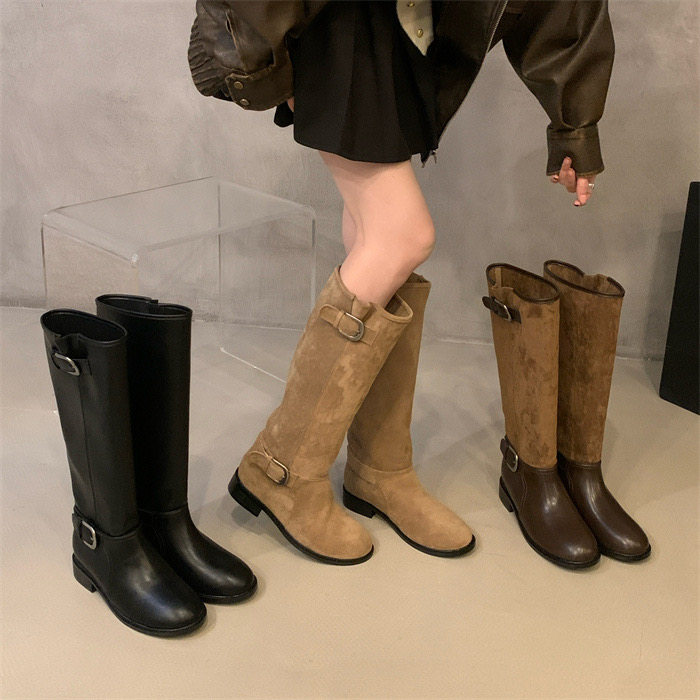 高筒骑士靴复古百搭显瘦不过膝长