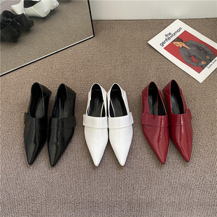 深口软底猫跟小皮鞋 魔术贴尖头小细跟低跟单鞋 英伦风 新款 2022秋季