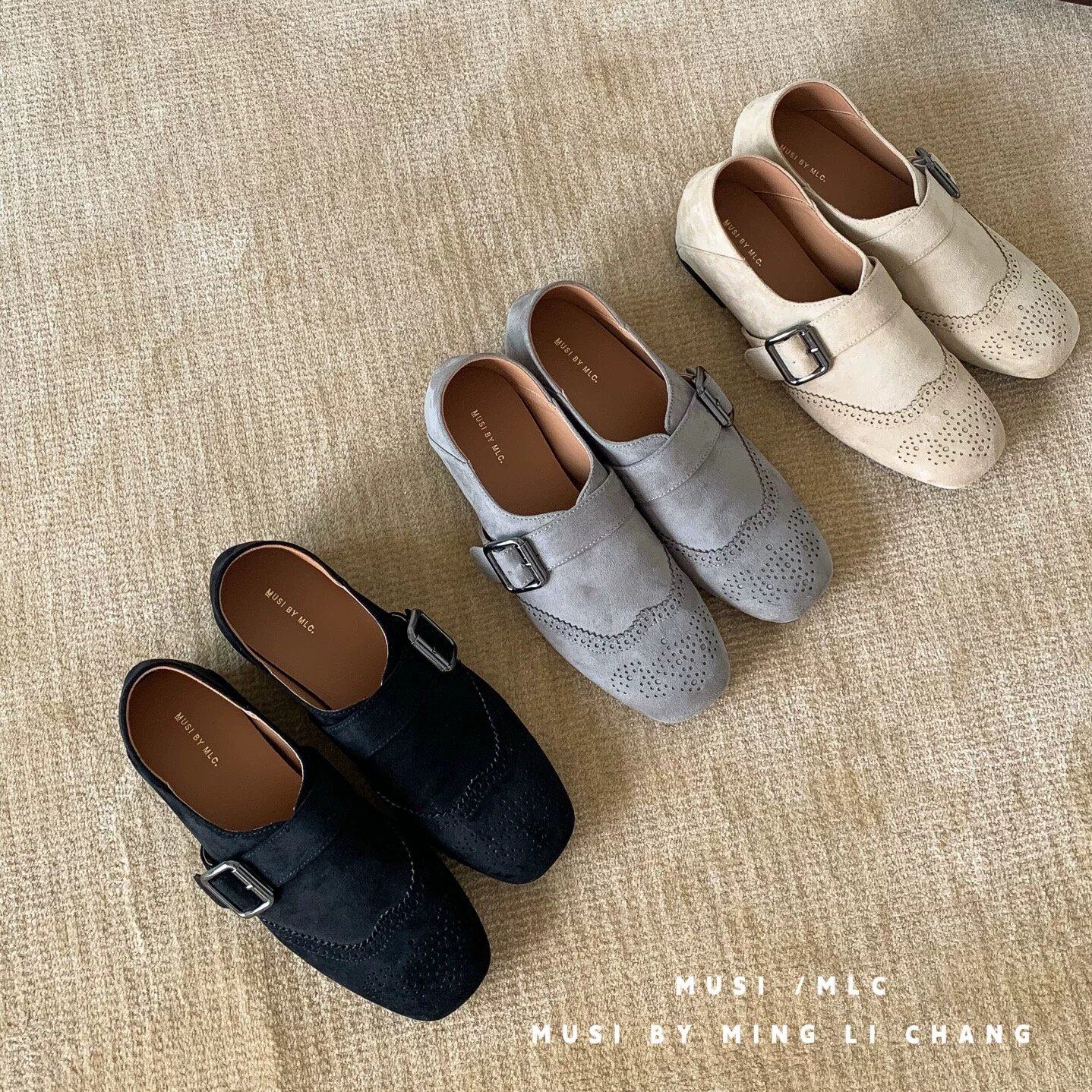MUSI BY MLC 2026年韩版布洛克乐福鞋女搭扣方头舒适百搭平底单鞋,女鞋,浅口单鞋,淘宝优惠券,粉丝福利购,淘宝优惠卷