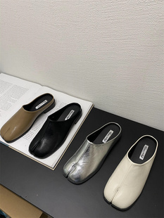 懒人小众包头半拖鞋女鞋子外穿2024年新款夏季分趾猪蹄鞋银色单鞋