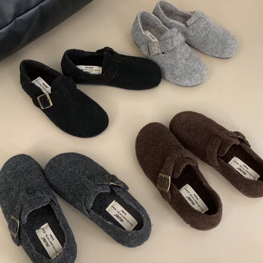 加绒复古呢子厚底勃肯鞋女24秋冬