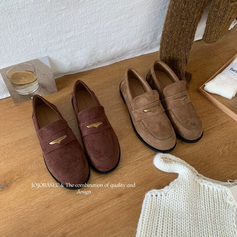 JOJOBASEC 秋冬经典百搭乐福鞋2025新款复古通勤百搭绒面圆头单鞋