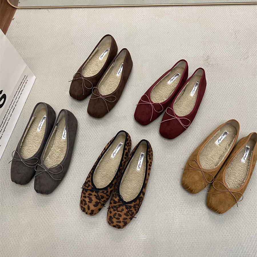 法式平底一脚蹬加绒豆豆鞋女冬季保暖棉鞋舒适软底豹纹芭蕾舞单鞋,女鞋,浅口单鞋,淘宝优惠券,粉丝福利购,淘宝优惠卷