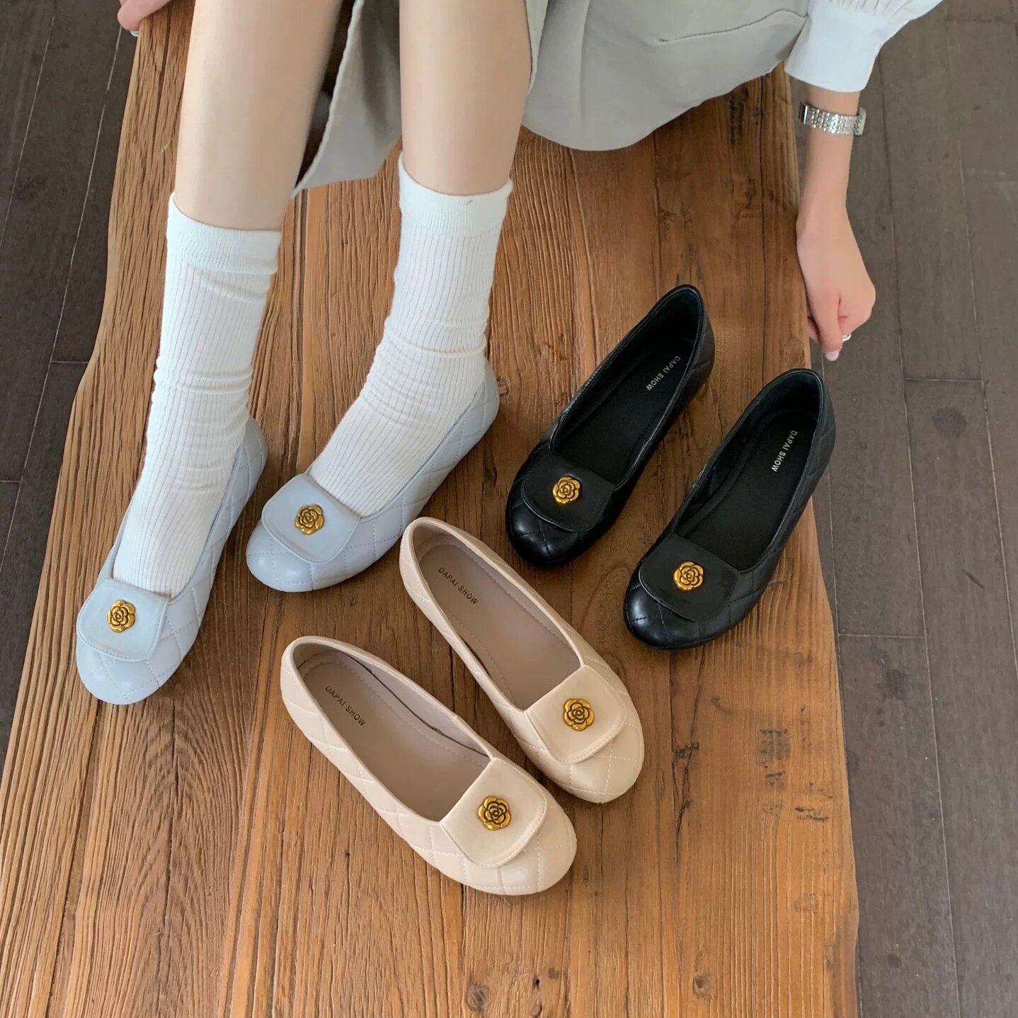 Dapai Show 小香风圆头平底玛丽珍鞋女2026年新款浅口软底豆豆鞋,女鞋,浅口单鞋,淘宝优惠券,粉丝福利购,淘宝优惠卷