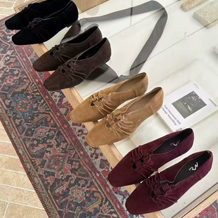 女春秋懒人一脚蹬气质平跟乐福鞋 小众褶皱方头深口单鞋 法式 muzi