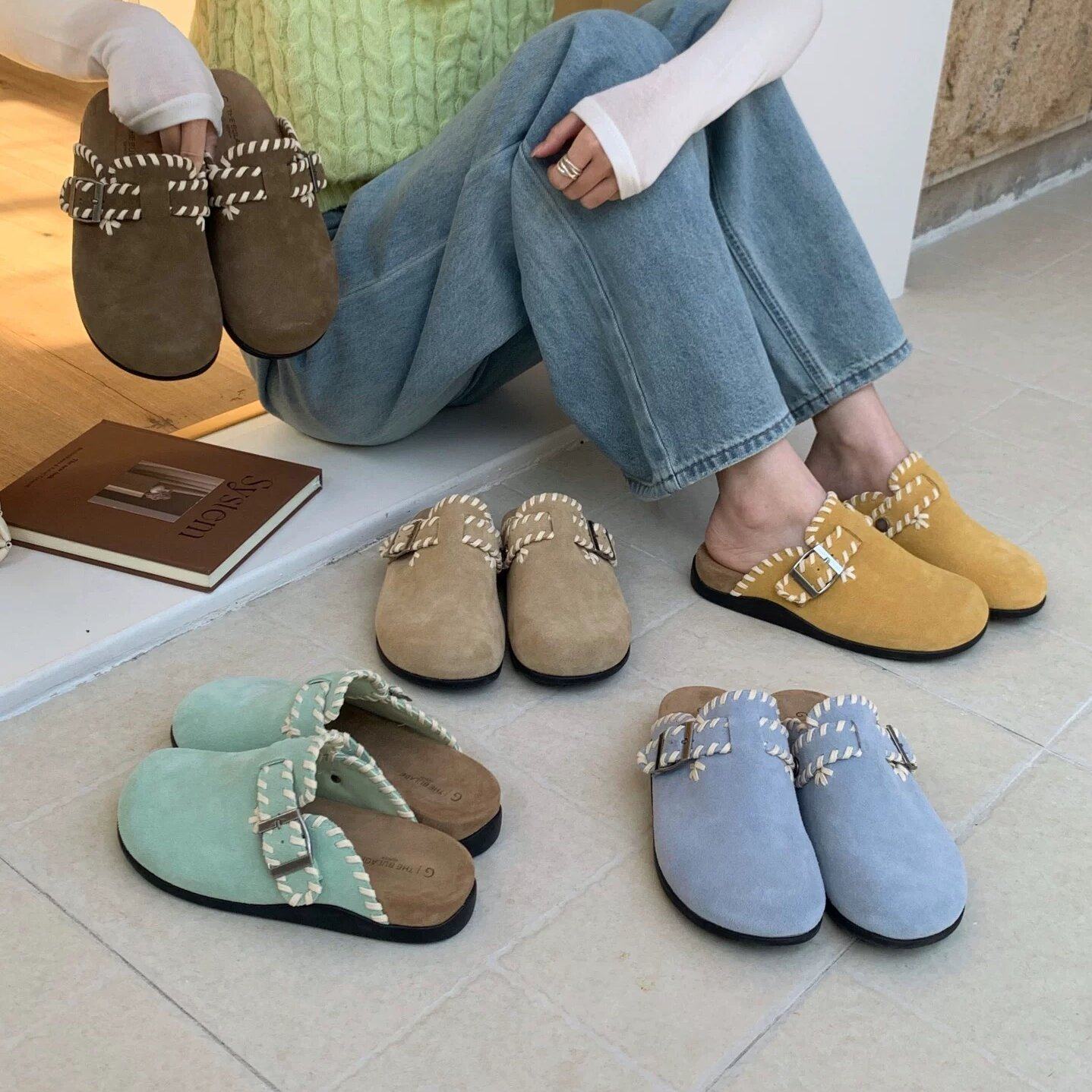 GeGèLV 2026年春季新款韩版百搭勃肯鞋女外穿厚底搭扣包头半拖鞋,女鞋,包头拖,淘宝优惠券,粉丝福利购,淘宝优惠卷